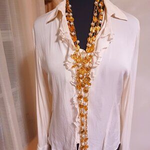 Cream ruffled silk blouse